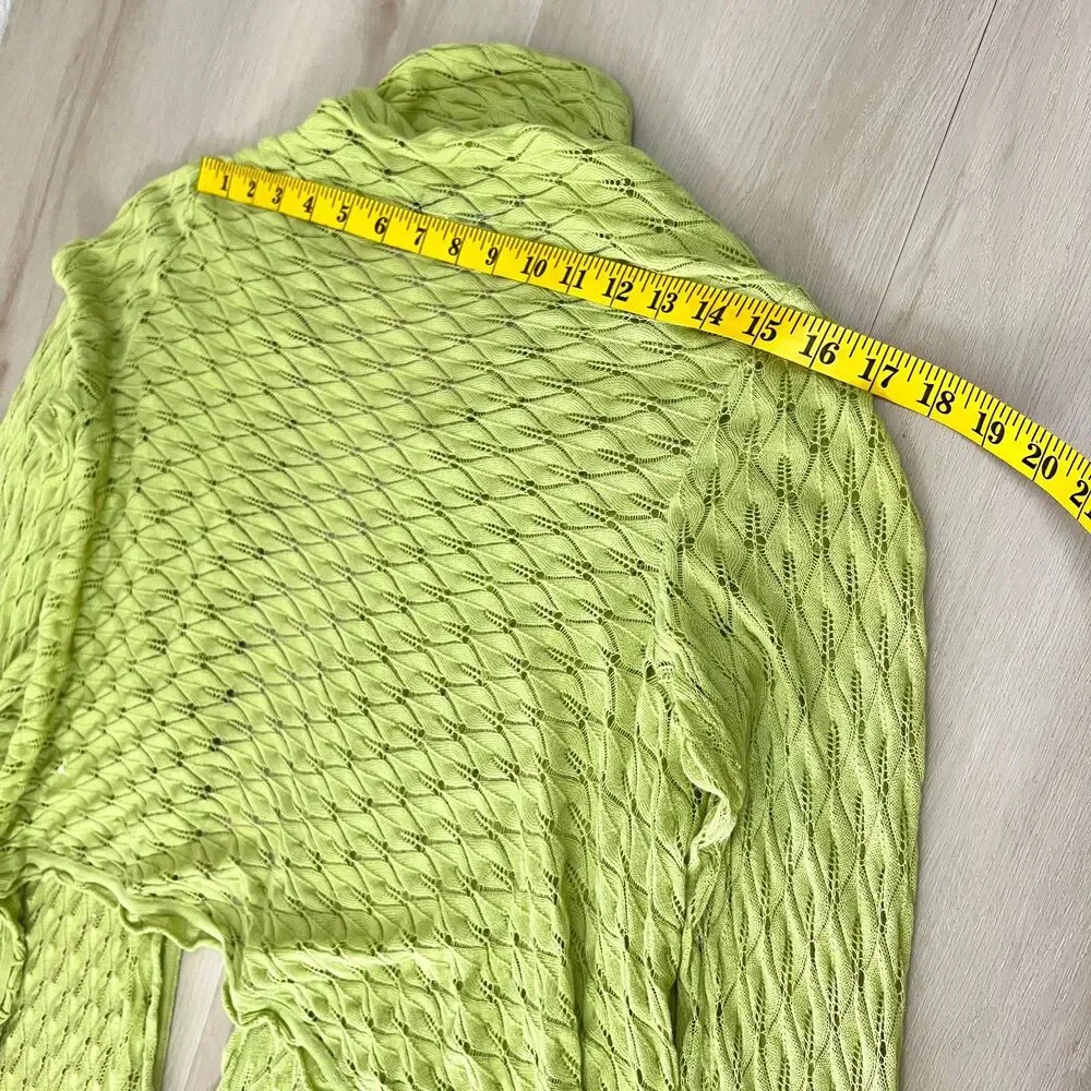 NIC+ZOE Lime Green Openwork Pointelle Long Duster Cardigan Sz 1X / Grunge Fairy